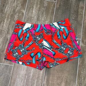 Hale Bob Vibrant Red and Pink Silk High Waist Shorts